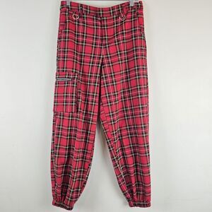 Hot Topic Plaid Cargo Jogger Grunge Punk Flannel Plaid Pants Womens 9‎ Red.E09